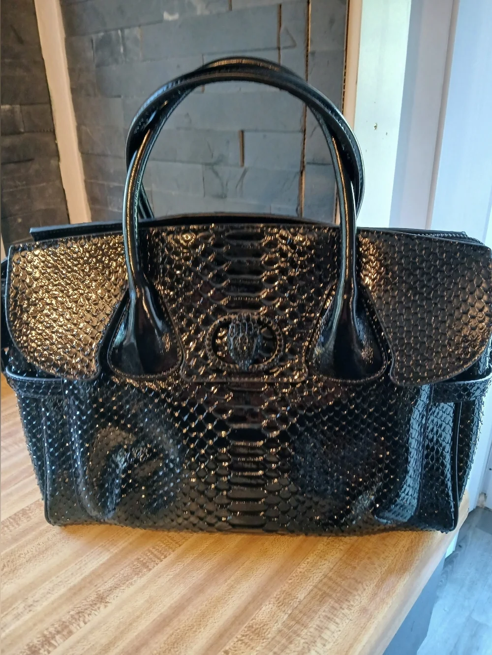 Kurt Geiger Black Patent Embossed Leather Tote